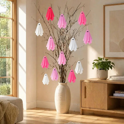 Pink Halloween Ghost Decorations Girly Halloween Room Decor Halloween Ghost Hanging Decor Set Pastel Pink White Soft Fabric