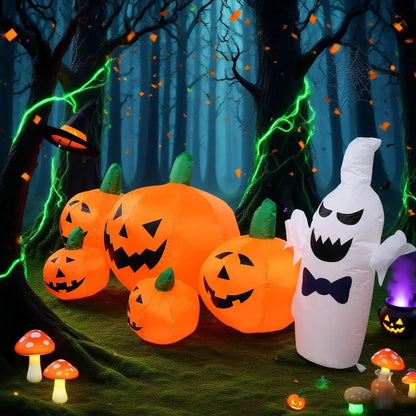 Halloween Inflatable Decorations 4 Pumpkin Lanterns with 2White Ghosts  Halloween Blow Up with Built-in LEDs for Outdoor
