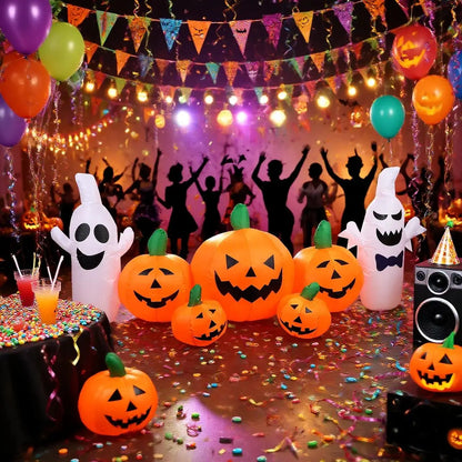 Halloween Inflatable Decorations 4 Pumpkin Lanterns with 2White Ghosts  Halloween Blow Up with Built-in LEDs for Outdoor