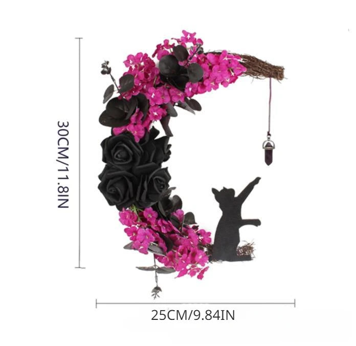 Halloween Moon Cat Garland With Rose Black Decorations Halloween Garland Halloween Wreath For Front Door Halloween Door Decor