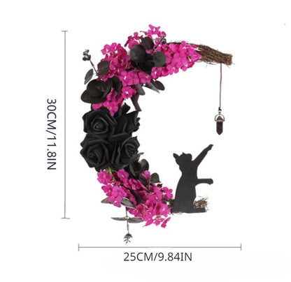 Halloween Moon Cat Garland With Rose Black Decorations Halloween Garland Halloween Wreath For Front Door Halloween Door Decor