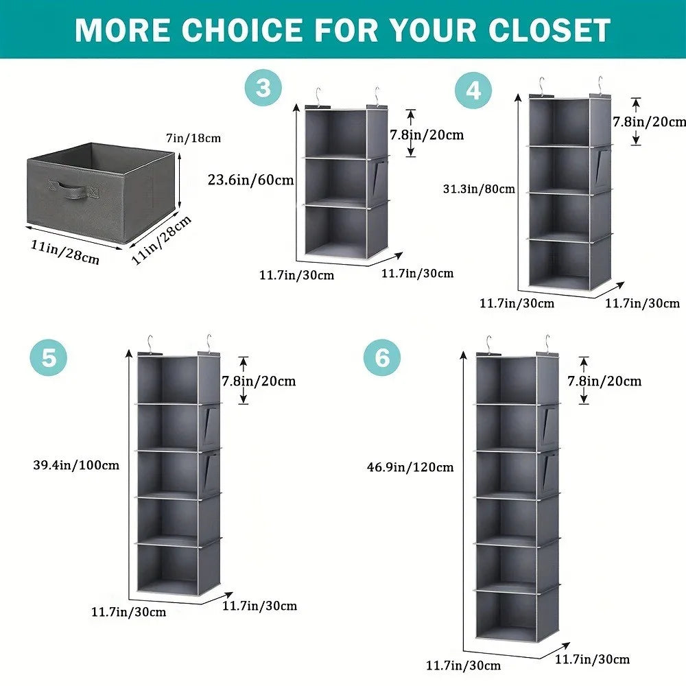 JupiGlow Six-Shelf Hanging Closet Organizer with Two Hooks