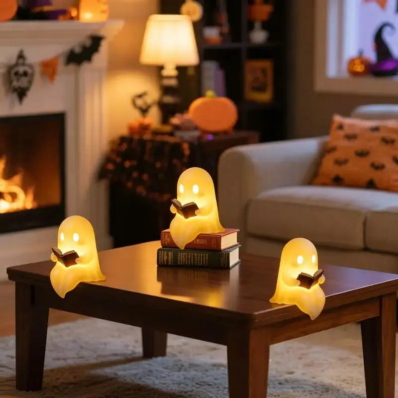 Halloween Party Decoration Favors Cute Ghost Reading Book Lamp Desktop Ornament For Bedroom Kids Gift