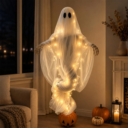 JupiGlow Lighted Pumpkin and Ghost Tabletop Ornament