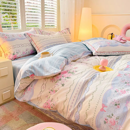 100% Cotton Lavender Print Duvet Cover Set 3-Piece (1 Duvet + 2 Pillowcases) - Breathable & Fade-Resistant, Bedding Set