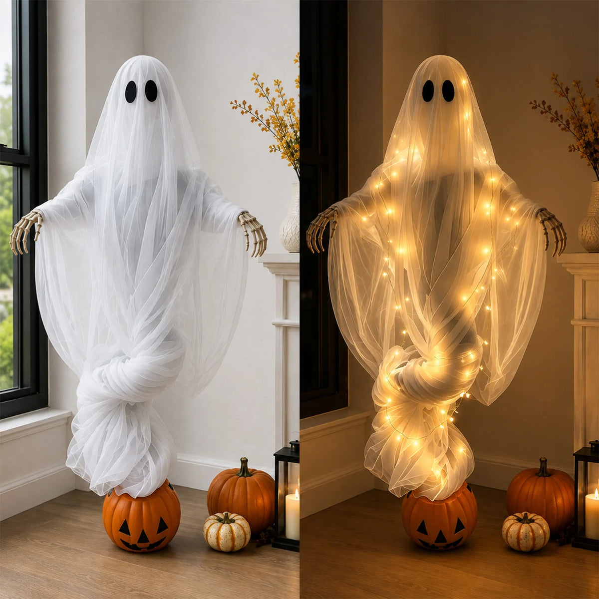 JupiGlow Lighted Pumpkin and Ghost Tabletop Ornament