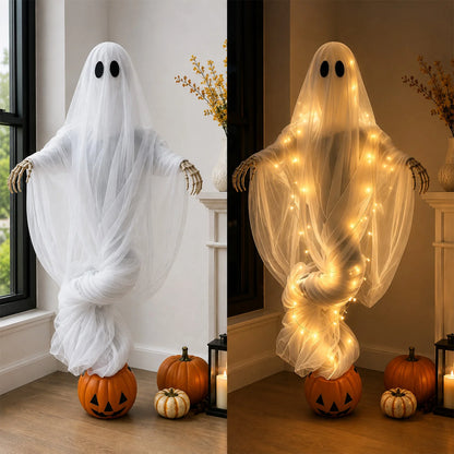 JupiGlow Lighted Pumpkin and Ghost Tabletop Ornament