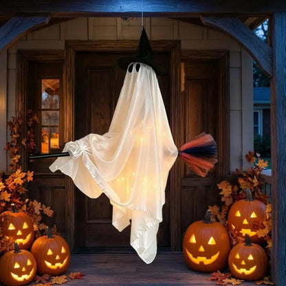 JupiGlow Hanging Broom Ghost Halloween Decoration