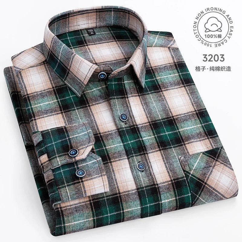 New Men's Vintage Plaid Flannel Shirt Long Sleeve 100% Cotton Fashion Casual Soft Standard Fit Men's Shirt  Large Size 7XL 8XL