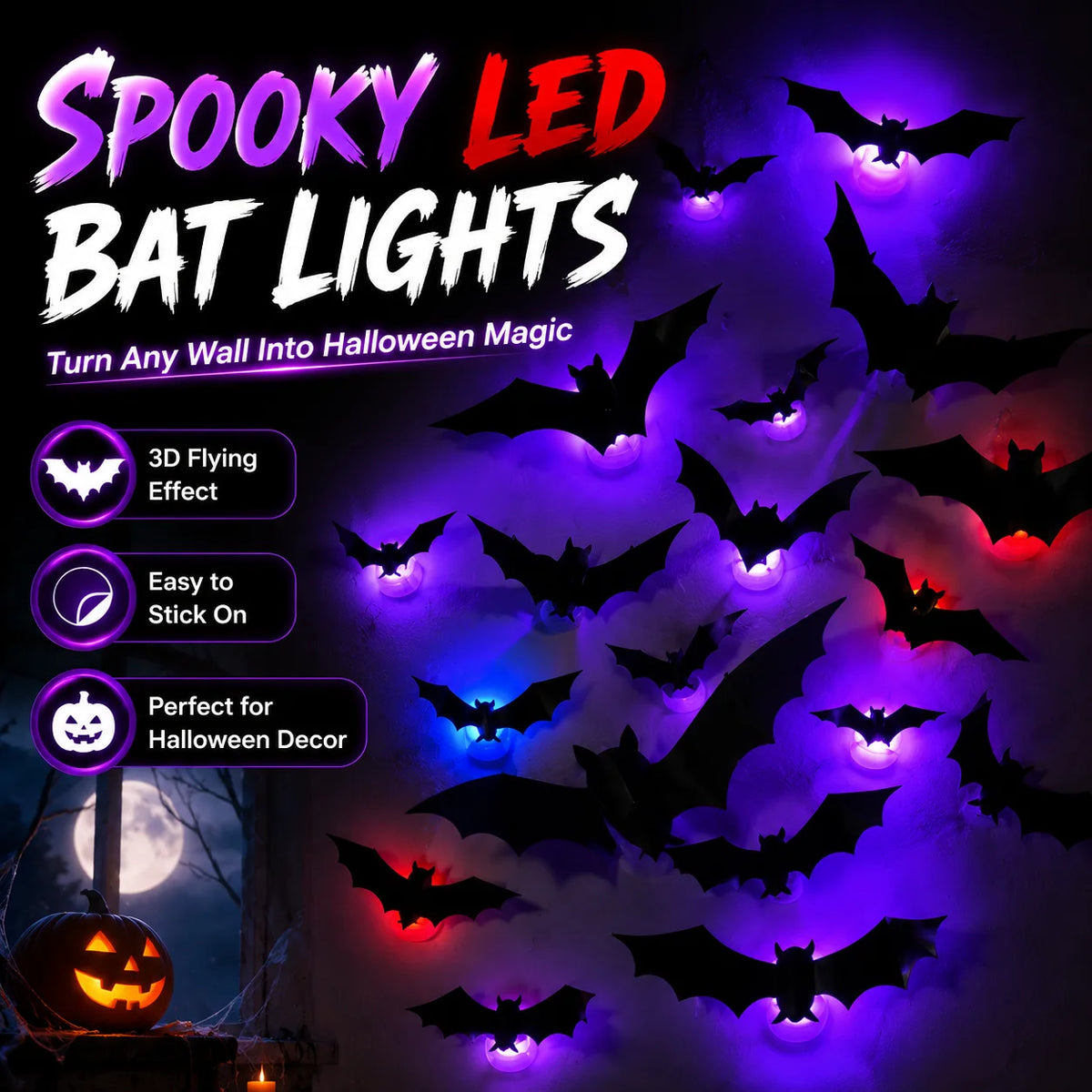 JupiGlow KAZHAN Three-Dimensional Bat Halloween Wall Decorations