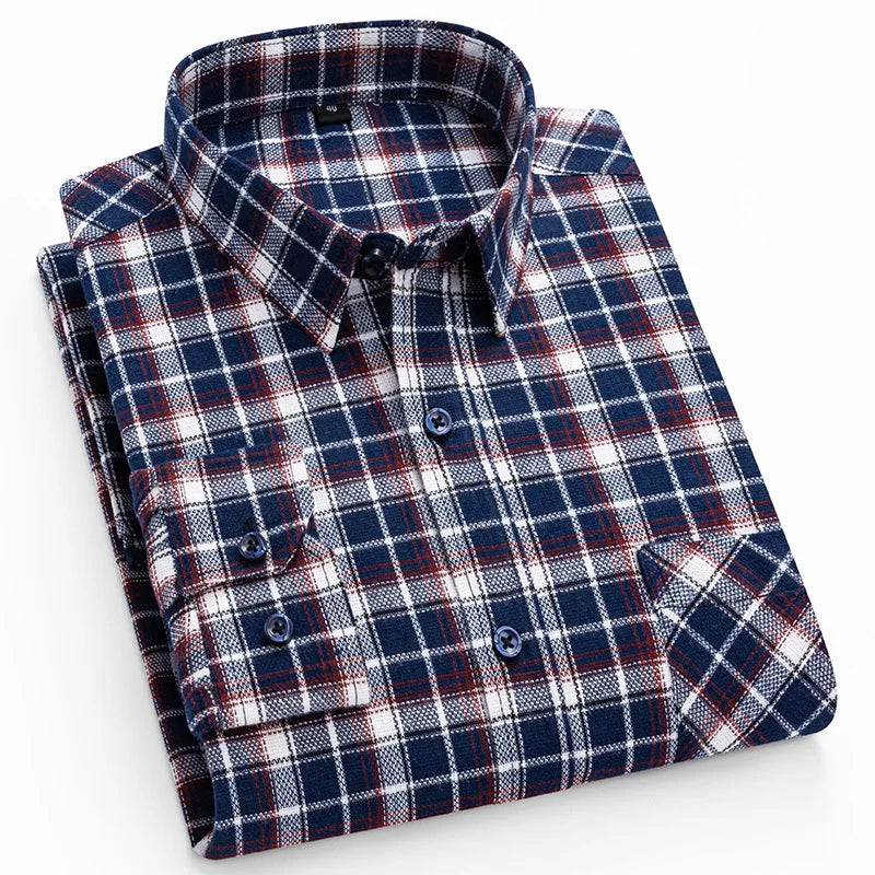 Spring, Autumn and Winter Flannel Shirt Long Sleeve Cotton Fashion Plaid Casual Soft Standard Fit Men's Shirt 5XL 6XL