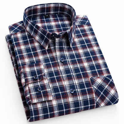Spring, Autumn and Winter Flannel Shirt Long Sleeve Cotton Fashion Plaid Casual Soft Standard Fit Men's Shirt 5XL 6XL