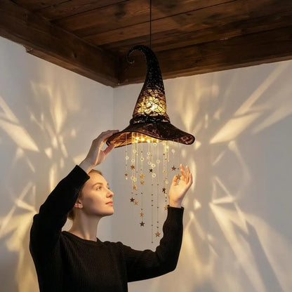 JupiGlow Lighted Witch Hat Hanging Ornament with Stars
