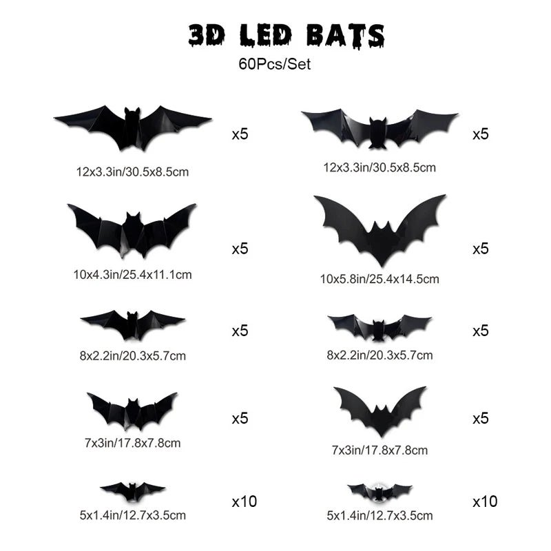 JupiGlow KAZHAN Three-Dimensional Bat Halloween Wall Decorations