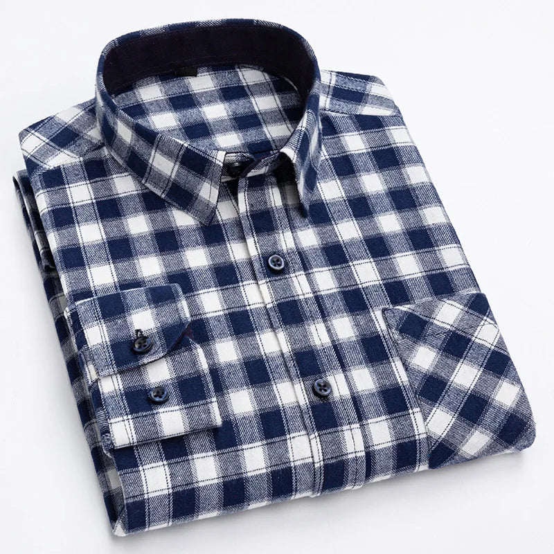 Spring, Autumn and Winter Flannel Shirt Long Sleeve Cotton Fashion Plaid Casual Soft Standard Fit Men's Shirt 5XL 6XL