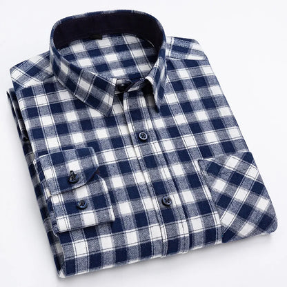 Spring, Autumn and Winter Flannel Shirt Long Sleeve Cotton Fashion Plaid Casual Soft Standard Fit Men's Shirt 5XL 6XL