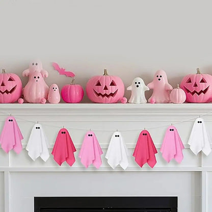 Pink Halloween Ghost Decorations Girly Halloween Room Decor Halloween Ghost Hanging Decor Set Pastel Pink White Soft Fabric