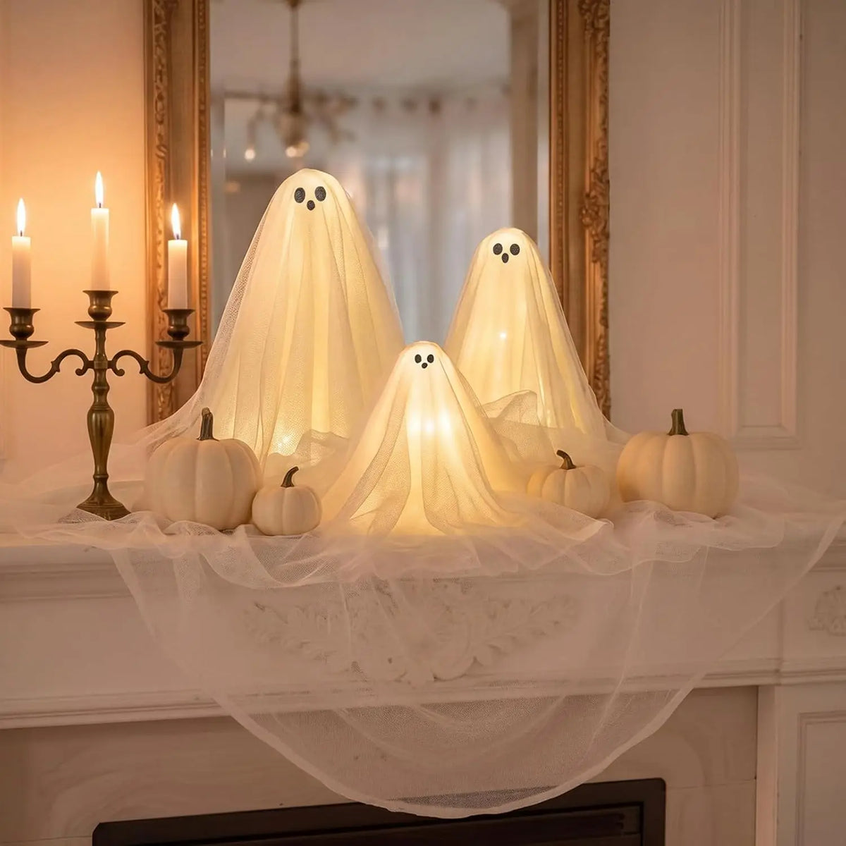 1/2/3Sets Halloween Decorations Lighted Ghost DIY Kit Spooky Lamp Warm White Table Centerpiece for Indoor Halloween Party