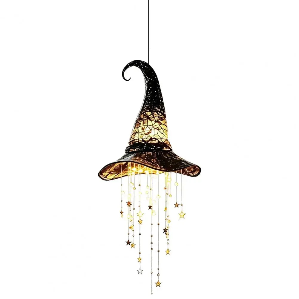 Halloween Hanging Witch Hat Decorations Witch Hat for Porch Led Glowing Witch Hat Ornament with Star Tassels Halloween Hanging