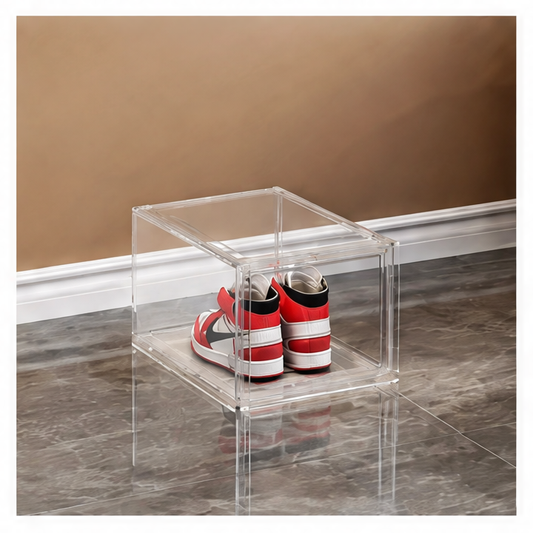 JupiGlow Large Transparent Magnetic Shoe Box Foldable Plastic Organizer with Door Options