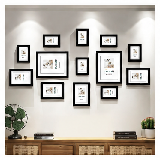 JupiGlow 13-Piece Wood Picture Frame Set, Rectangle Multi-Size Photo Display with 8×10, 6×8, 4×6 and 3.5×5 Inch Frames