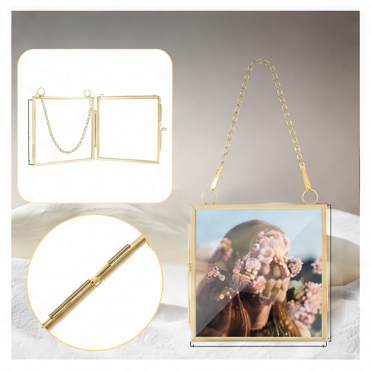 JupiGlow Glass Pressed Flower Frame Set, Brass Rectangle Double-Glass Display for Dried Flowers, Photos, Artwork and Wall Décor