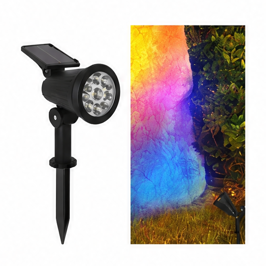 JupiGlow 9-LED Solar Spotlight, Adjustable Outdoor Landscape Light, IP65 Waterproof, Dimmable, RGB, White or Warm Light