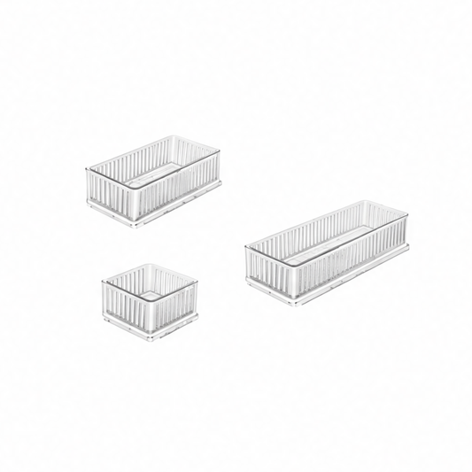 JupiGlow Clear Drawer Divider Trays, Multi-Size Plastic Cosmetic Organizer, Stackable No-Cover Storage for Vanity, Kitchen and Office