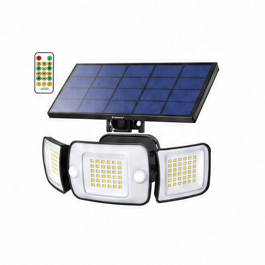 JupiGlow Solar Security Flood Light, 3 Adjustable Heads, Dual Motion Sensors, 270° Lighting, 1200 Lumens, 1 or 2 Pack