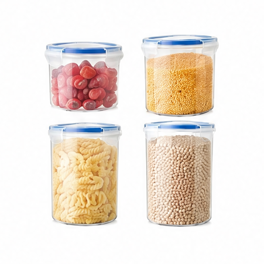 JupiGlow 4-Piece Kitchen Canister Set, Sealed Plastic Storage Jars in Multiple Sizes for Pantry and Refrigerator