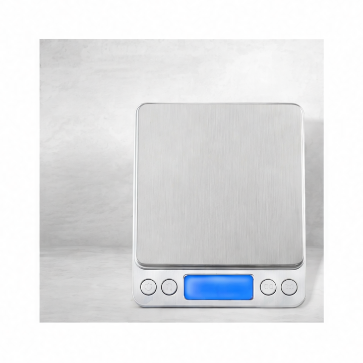JupiGlow Digital Kitchen Scale, 3000 g Capacity, 0.1 g Precision, Blue Backlight, Counting Function, Battery or USB Charging for Baking