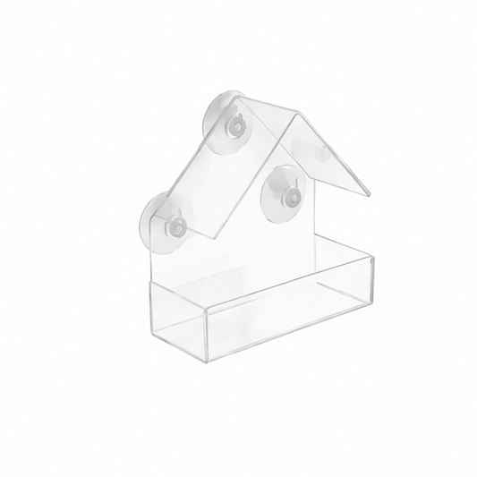 JupiGlow Window Bird Feeder, Clear Plastic Acrylic Hanging Tray with 3 Suction Cups, 15 × 15 × 6 cm for Birdwatching