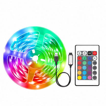 JupiGlow RGB LED Strip Lights, USB 5V Flexible Room Lighting with Remote or App Control, Multiple Lengths for Bedroom Decor