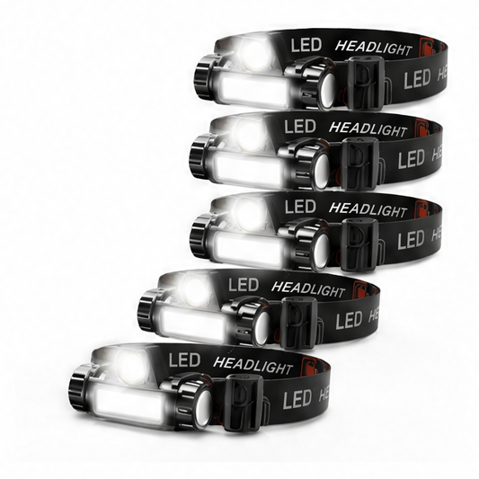 JupiGlow 5-Pack LED Headlamps, Lithium Metal Battery, 60° Beam, High/Middle/Low Modes, Waterproof for Camping, Hiking and Fishing