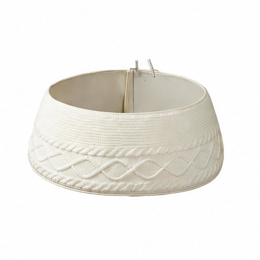 JupiGlow Knitted Christmas Tree Skirt Collar, Cream Plush Cloth, 72 x 23 cm Rustic Holiday Base Cover