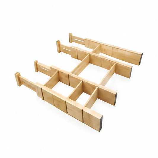 JupiGlow Bamboo Drawer Organizer, Adjustable Expandable Dividers with Inserts and Labels for Kitchen, Office and Home Storage