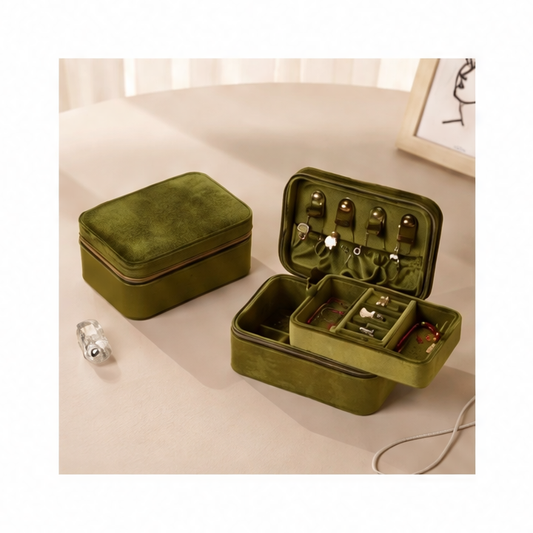 JupiGlow Square Jewelry Storage Box, 15×10.5×7 cm Desktop Organizer in Emerald Green, Grape Purple or Milk Apricot Beige