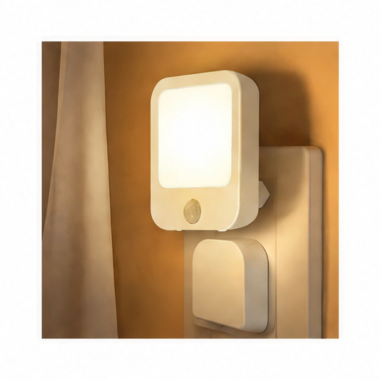 JupiGlow Motion Sensor Night Light, Stepless Dimming, Warm White LED, 100-240V AC Plug-In Table Lamp, EU Plug