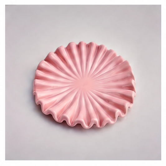JupiGlow Ceramic Jewelry Tray, Scalloped Ruffle Decorative Bowl with Enamel Finish for Coffee Table, Bookshelf and Console Styling