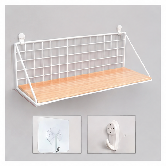 JupiGlow Wall Mounted Wall Shelf, Metal Frame and Wood Laminate Organizer, Reusable Single Shelf for Kitchen, Bathroom or Bedroom
