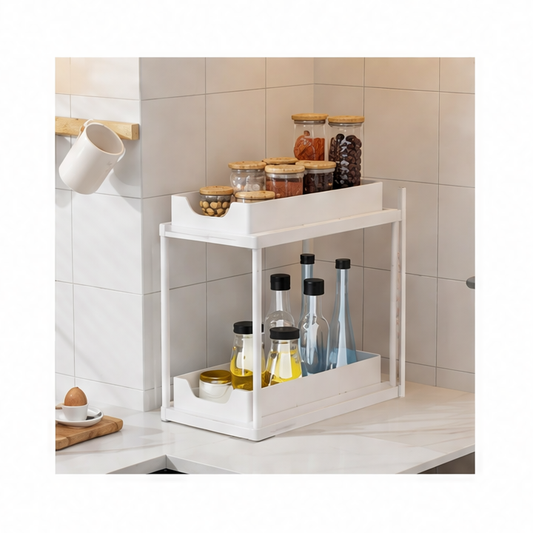 JupiGlow 2-Tier Pull Out Under Sink Organizer, Metal Frame with ABS Baskets, 15 kg Capacity, Tool-Free Kitchen Cabinet Shelf