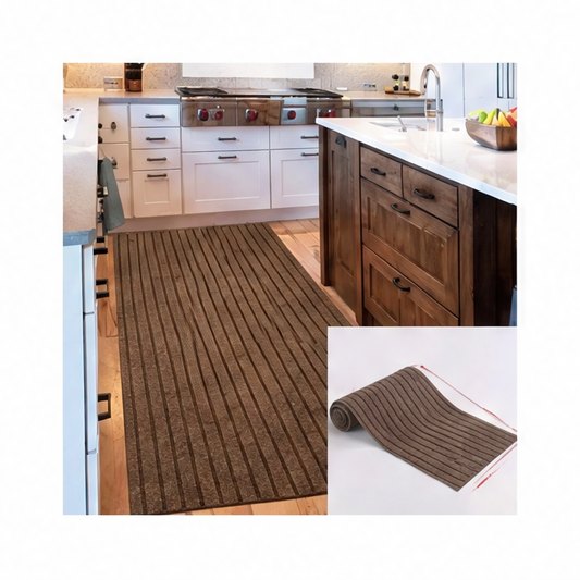 JupiGlow Striped Kitchen Rug, 40 cm x 3 m Self-Adhesive Polyester Floor Mat with Vinyl Backing, Machine-Made for Indoor Entryways