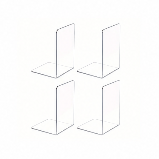 JupiGlow Clear Plastic Bookends, Transparent Desktop Book Storage Stands for Books, Magazines, CDs, DVDs and Cards, Home or Office