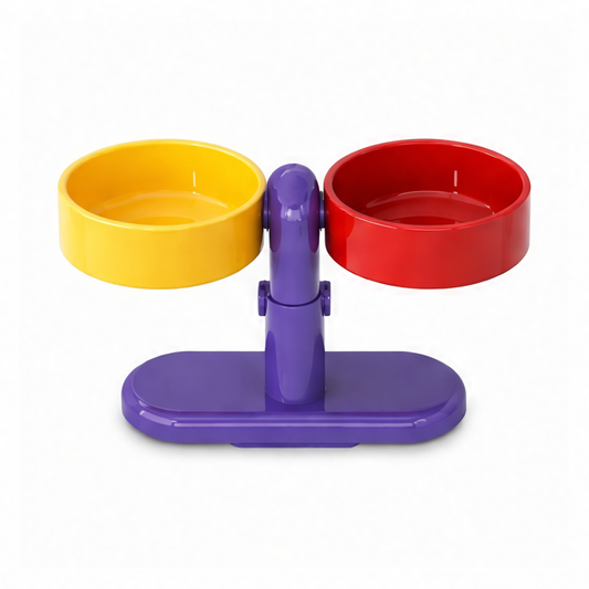 JupiGlow Adjustable Elevated Cat Bowl, Dual Food and Water Bowls, Rotating Rounded ABS Stand with Suction Base