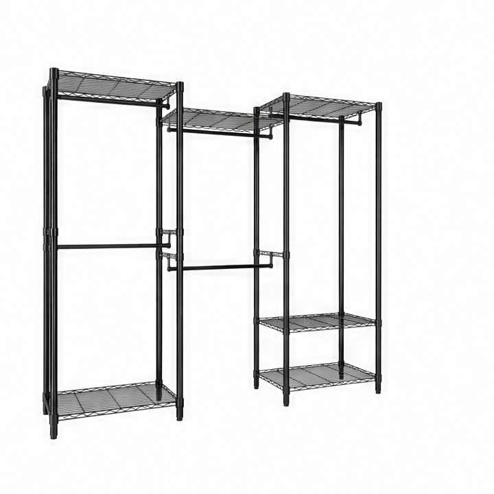 JupiGlow Freestanding Garment Rack, 5 Hanging Rods, Adjustable Wire Shelves, 67.6-Inch Wide, 76.5-Inch Tall Metal Clothes Rack