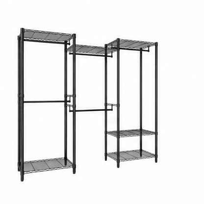 JupiGlow Freestanding Garment Rack, 5 Hanging Rods, Adjustable Wire Shelves, 67.6-Inch Wide, 76.5-Inch Tall Metal Clothes Rack