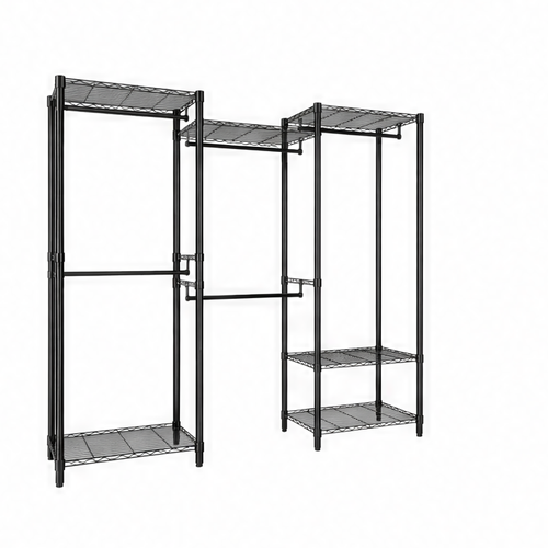 JupiGlow Freestanding Garment Rack, 5 Hanging Rods, Adjustable Wire Shelves, 67.6-Inch Wide, 76.5-Inch Tall Metal Clothes Rack