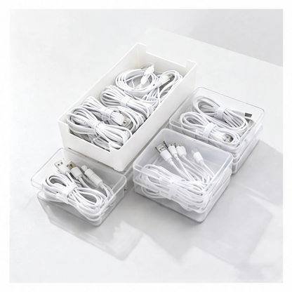 JupiGlow 5-Piece Cable Storage Box Set, Durable Plastic Cord Organizer for Mobile Devices and Charging Accessories