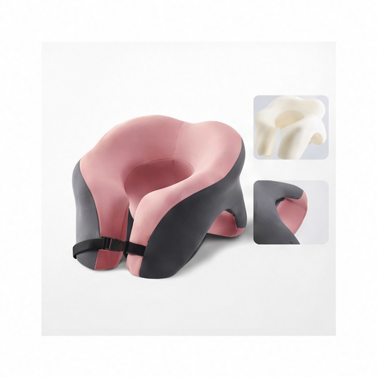 JupiGlow Memory Foam Neck Pillow, U-Shaped Ergonomic Travel Cushion with Adjustable Fit, Breathable Cotton Cover and Waterproof Bag