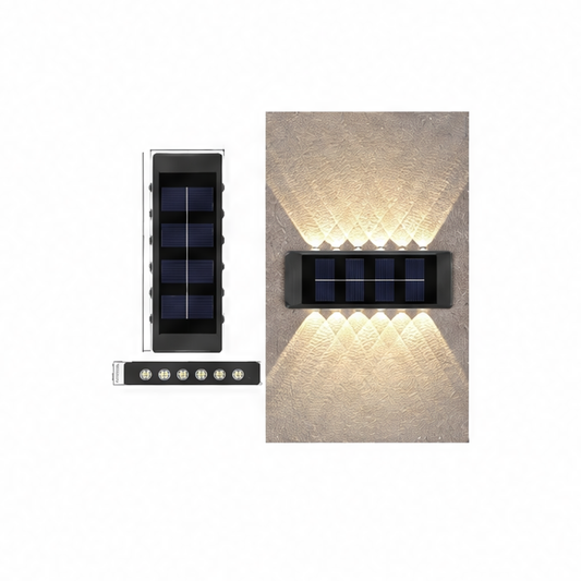 JupiGlow Solar Wall Lamp, Warm Light LED Up and Down Lighting, Dimmable ABS Exterior Fixture, 4/6/8 LED Options for Fences